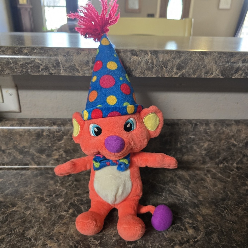 2014 Kids Preferred Orange Plush Mouse Stuffed Animal Toy Party Hat Bow Tie